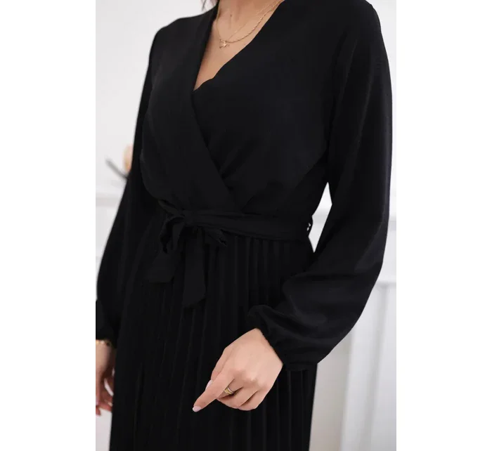 Šaty se svázaným plisovaným lemem černý Šaty se svázaným plisovaným lemem černý