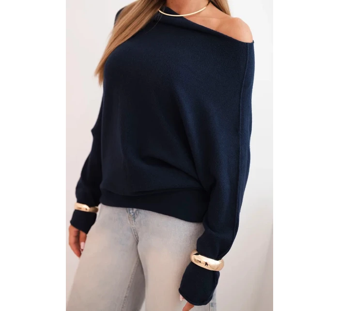 Dámský viskózový asymetrický svetr netopýří modrý