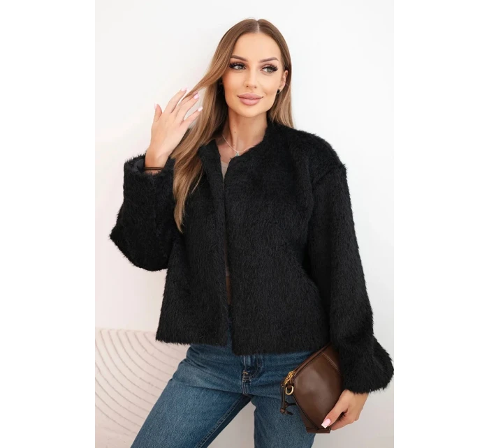 Dámská kožešinová bunda bez zapínání černá