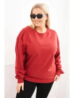 Dámská mikina s model 21723029 designem Plus Size bavlněná basic s kulatým výstřihem bordó - K-Fashion
