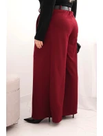 Dámské kalhoty Plus Size s širokým model 21753177 a páskem bordové - K-Fashion