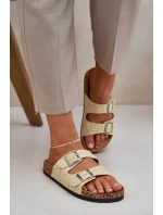 Materiálové pantofle na korkové podrážce s přezkami žluté Atera Materiálové pantofle na korkové podrážce s přezkami žluté Atera