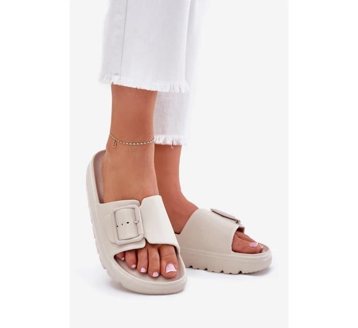 Dámské Pěnové Pantofle Na Platformě S Přezkou Béžové model 21697854 - Boto