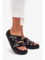 Dámské pantofle s textilními pásky Paris na platformě černé Celinea Dámské pantofle s textilními pásky Paris na platformě černé Celinea