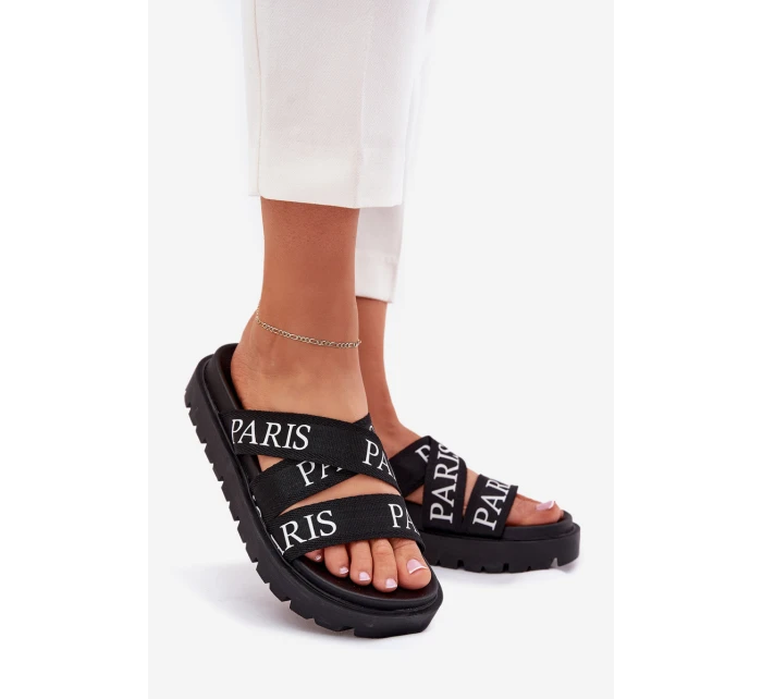 Dámské pantofle s textilními pásky Paris na platformě černé Celinea Dámské pantofle s textilními pásky Paris na platformě černé Celinea