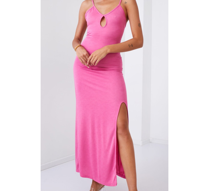Jednoduché maxi šaty s ramínky a růžovým poklopcem