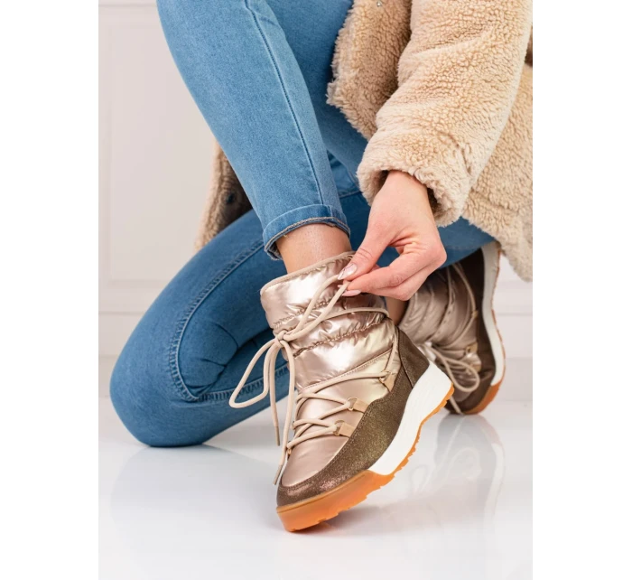 Pěkné dámské sněhule zlaté bez podpatku Pěkné dámské sněhule zlaté bez podpatku