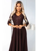 309-14 AMBER elegantní dlouhé krajkové šaty s výstřihem - čokoládové 309-14 AMBER elegantní dlouhé krajkové šaty s výstřihem - čokoládové