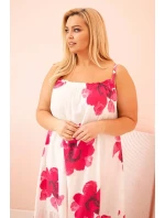 Dámské šaty na ramínka s volánem a květinovým potiskem růžová