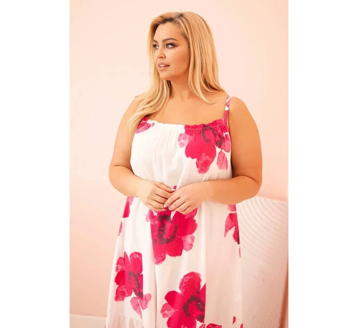 Dámské šaty na ramínka s volánem a květinovým potiskem růžová