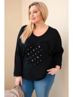 Dámská bavlněná blůza Plus Size s výstřihem do V černá