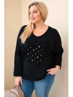 Dámská bavlněná blůza Plus Size s výstřihem do V černá