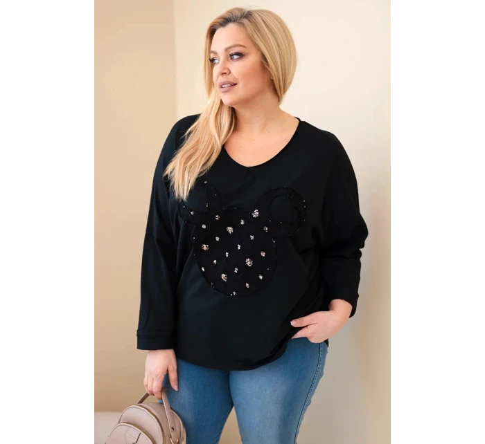 Dámská bavlněná blůza Plus Size s výstřihem do V černá