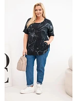 Dámská bavlněná halenka Plus Size s krátkým rukávem a kapsou černá