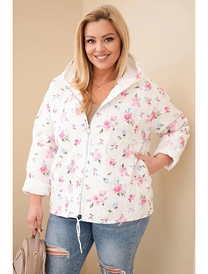 Dámská jarní bunda Plus Size s drobným květinovým vzorem růžová
