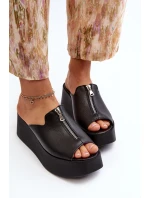 Zazoo 2916 Dámské žabky na masivní platformě se zipem Černé