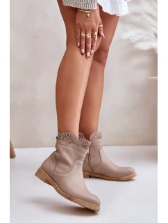 Nízké Dámské Boty Na Ploché Podpatky Kožené Lewski model 21672560 Béžové - Boto