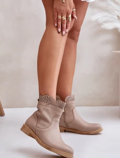 Nízké Dámské Boty Na Ploché Podpatky Kožené Lewski model 21672560 Béžové - Boto