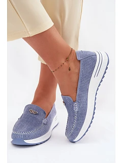 Dámské mokasíny z přírodního semiše modré Demela