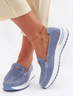 Dámské mokasíny z přírodního semiše modré Demela