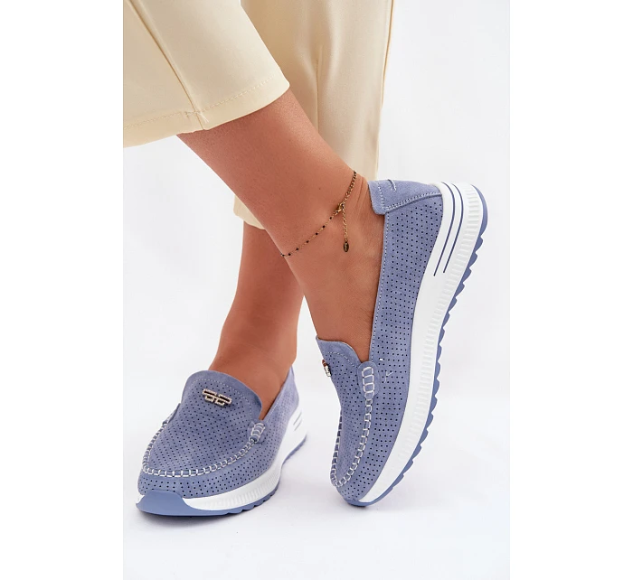 Dámské mokasíny z přírodního semiše modré Demela