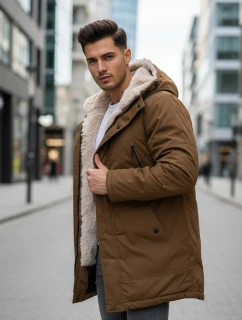 Pánská zimní bunda parka s kapucí FashionStreet hnědá TX4972