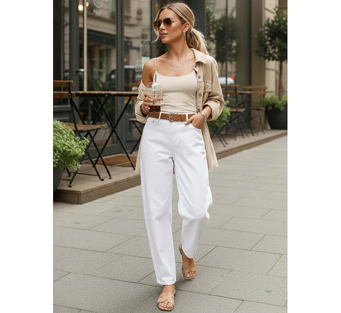 Dámské pytlovité džíny s páskem bílé FashionStreet UY2930