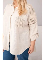 Dámská viskózová košile Plus Size s límečkem a krajkovým model 22043132 béžová - K-Fashion