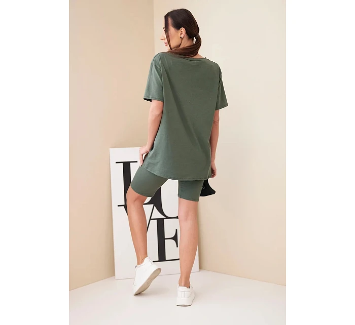 Dámský bavlněný komplet s krátkým rukávem a šortkami žlutý