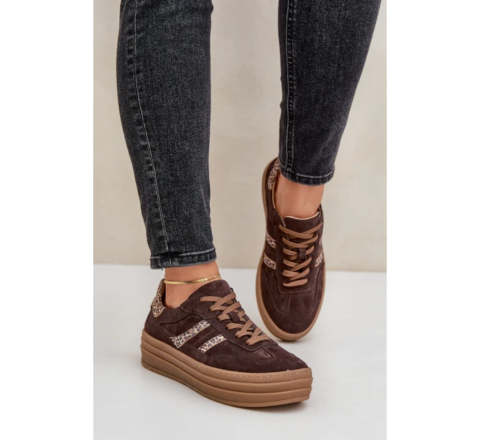 model 21679935 Semišové Sneakersy Na Platformě Leopardí Čokoládové - Zazoo