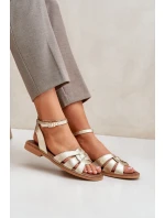 Dámské kožené sandály na plochém podpatku Zazoo model 21682203 zlaté - Boto