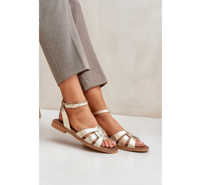 Dámské kožené sandály na plochém podpatku Zazoo model 21682203 zlaté - Boto