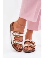 Dámské Plátěné Pantofle Na Korkové Platformě S Přezkami Bílé Osoffe Dámské Plátěné Pantofle Na Korkové Platformě S Přezkami Bílé Osoffe