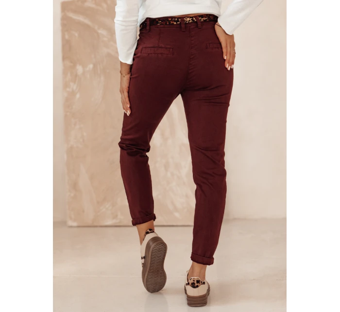 Dámské džínové kalhoty CHARMYOU s páskem vínové FashionStreet UY2271