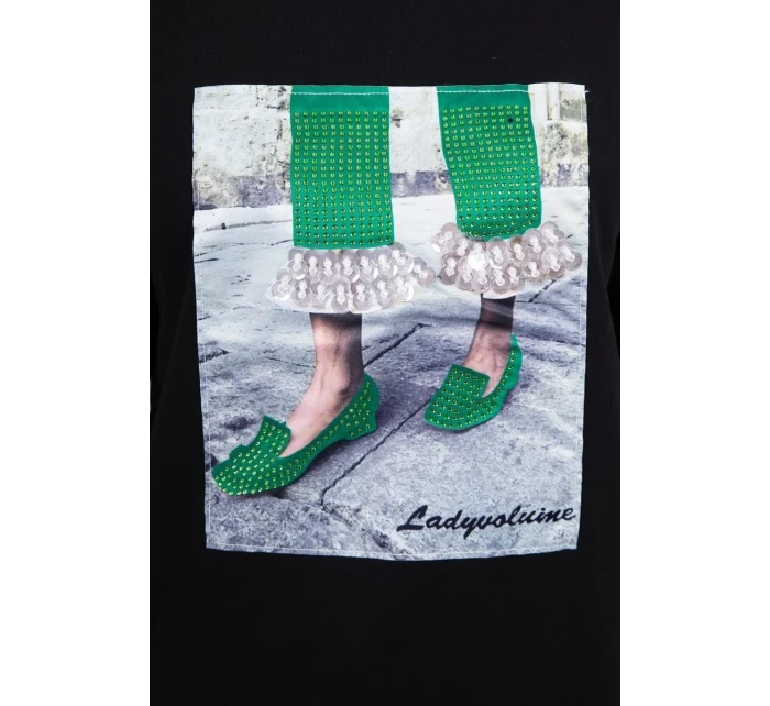 3D grafická halenka se zirkony černá