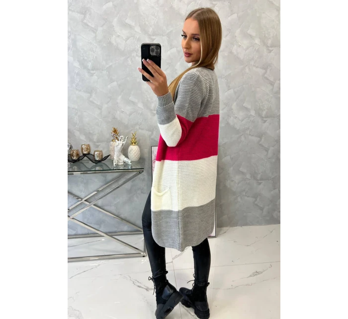 Šedý+malinový pruhovaný svetr Šedý+malinový pruhovaný svetr