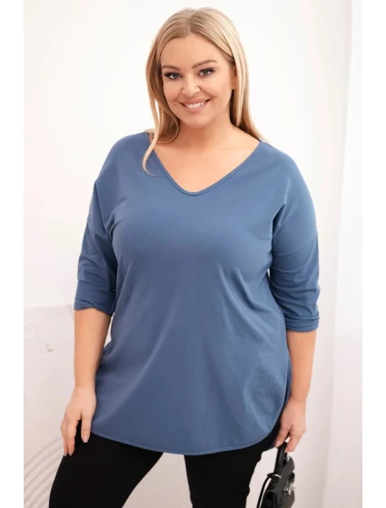 Dámská bavlněná blůza Plus Size s V výstřihem a ohrnutým rukávem model 21798653 - K-Fashion Dámská bavlněná blůza Plus Size s V výstřihem a ohrnutým rukávem model 21798653 - K-Fashion