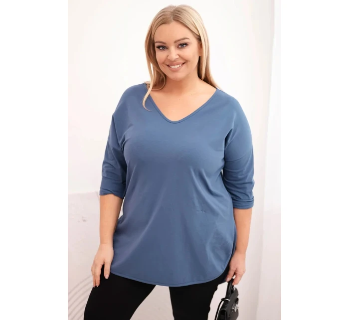 Dámská bavlněná blůza Plus Size s V výstřihem a ohrnutým rukávem model 21798653 - K-Fashion Dámská bavlněná blůza Plus Size s V výstřihem a ohrnutým rukávem model 21798653 - K-Fashion