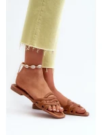 Dámské sandály z ekokože na ploché podrážce hnědé model 21657550 - Boto Dámské sandály z ekokože na ploché podrážce hnědé model 21657550 - Boto