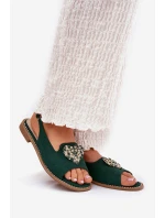 Dámské sandály s zlatým ozdobou eko semišové S.Barski KV27-059 hnědé Dámské sandály s zlatým ozdobou eko semišové S.Barski KV27-059 hnědé