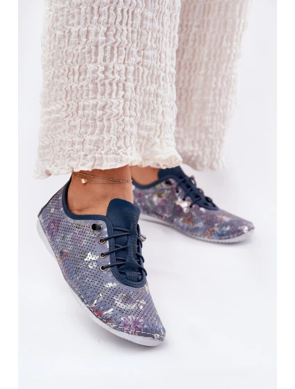 Dámské Kožené Polobotky Z Přírodní Kůže Vzorované model 21691775 Modré - Artiker