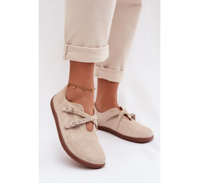 Kožené semišové dámské polobotky Zazoo N1271 světle béžové