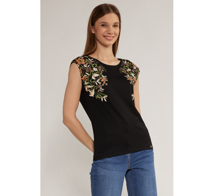 Dámské tričko s květinovým potiskem TSH0213 černé - Monnari