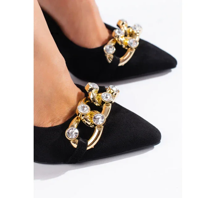 Pěkné  lodičky dámské černé na jehlovém podpatku