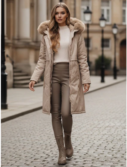 Dámská zimní bunda parka s kožešinou béžová FashionStreet TY5112