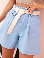 Dámské šortky s vysokým pasem a páskem modré
