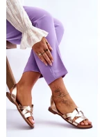 Pohodlné Kožené Sandály Zlaté model 21617493 - Zazoo Pohodlné Kožené Sandály Zlaté model 21617493 - Zazoo