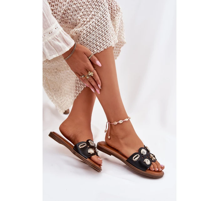 Dámské Sandály Na Ploché Podpatky Se Zlatými Přezkami Černé Nalothiel Dámské Sandály Na Ploché Podpatky Se Zlatými Přezkami Černé Nalothiel