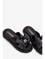 Dámské kožené sandály na platformě s mašlí model 21702245 černé - CheBello