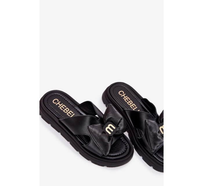 Dámské kožené sandály na platformě s mašlí model 21702245 černé - CheBello